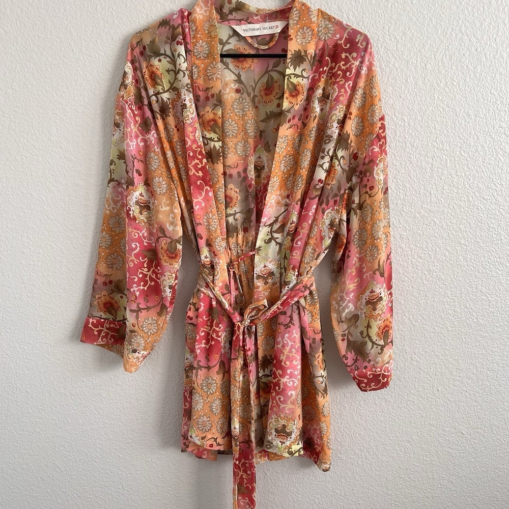 Vintage Victoria's Secret Robe O/S Sheer Bright Floral Feminine 1990's Y2K